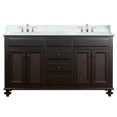 London 60 Inches Vanity in Dark Espresso with Marble Vanity Top in Carrara White (Faucet not included)