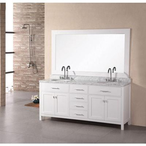 London 61 Inches Vanity in Pearl White with Marble Vanity Top in Carrara White and Mirror (Faucet not included)