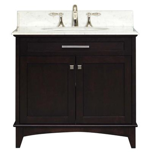 Manhattan 30 Inches Vanity in Dark Espresso with Marble Vanity Top in Carrara White (Faucet not included)