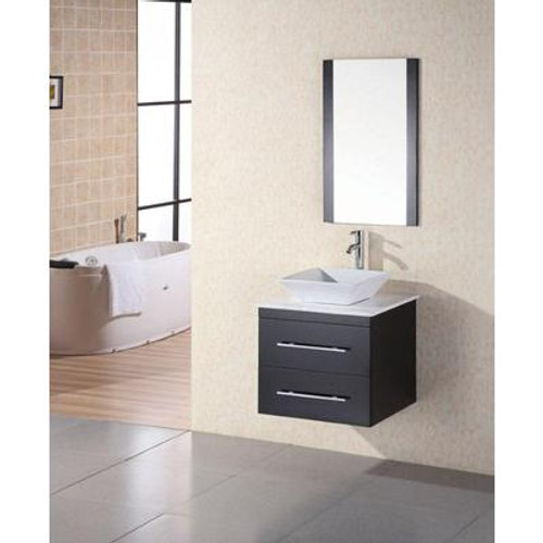 Elton 24 Inches Vanity in Espresso with Marble Vanity Top in Carrara White and Mirror (Faucet not included)