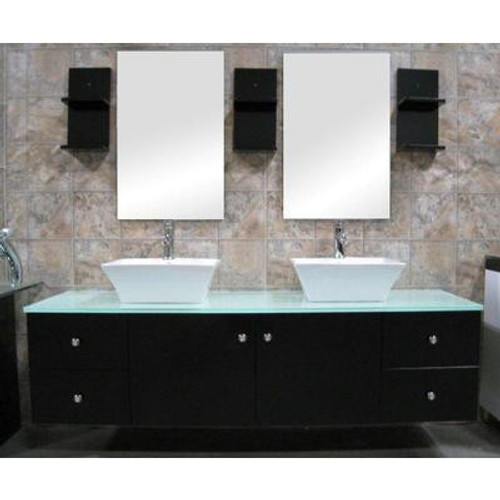 Portland 61 Inches Vanity in Espresso with Glass Vanity Top in Mint and Mirror (Faucet not included)
