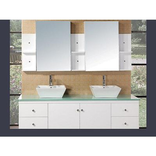 Portland 71.75 Inches W x 22 Inches D x 22 Inches H Vanity in White with Tempered Glass Vanity Top in Aqua Green and Mirror (Faucet not included)