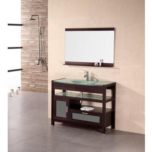 Milan 43 Inches Vanity in Mahogony with Glass Vanity Top in Mint and Mirror (Faucet not included)