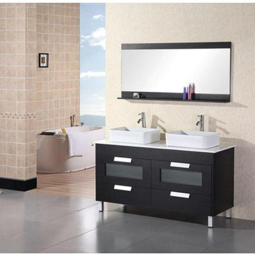 Francesca 55 Inches Vanity in Espresso with Composite Stone Vanity Top in White and Mirror (Faucet not included)