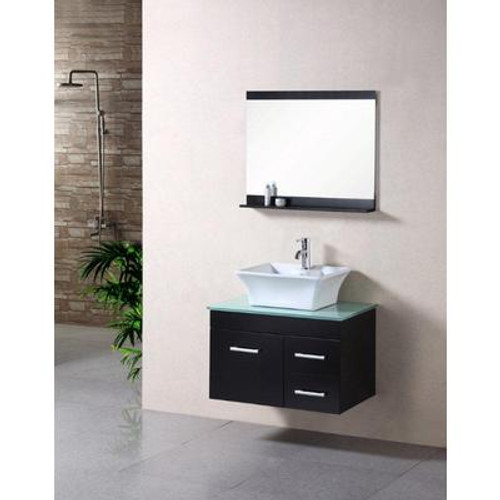 Madrid 30 Inches Vanity in Espresso with Glass Vanity Top in Mint and Mirror (Faucet not included)