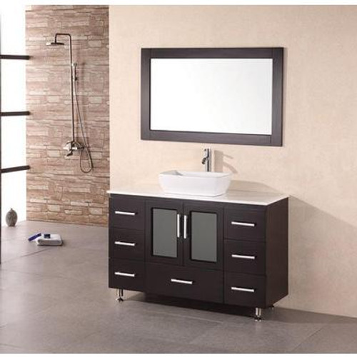 Stanton 48 Inches Vanity in Espresso with Composite Stone Vanity Top in White and Mirror (Faucet not included)