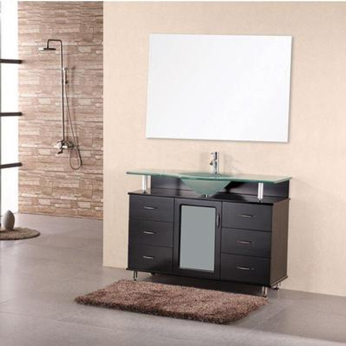Huntington 48 Inches Vanity in Espresso with Glass Vanity Top in Aqua (Faucet not included)