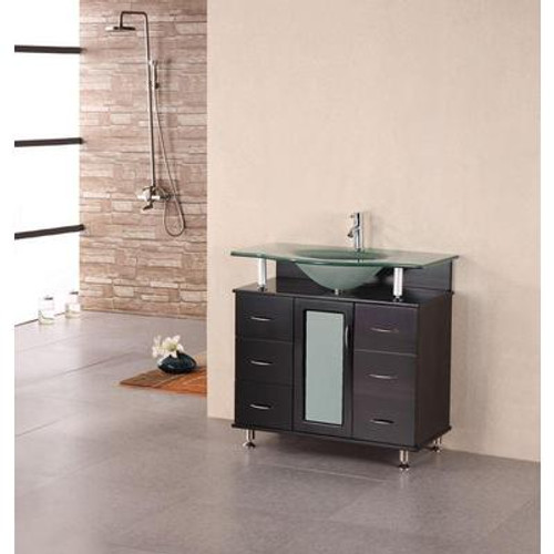 Huntington 36 Inches Vanity in Espresso with Glass Vanity Top in Aqua (Faucet not included)