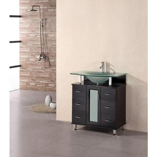 Huntington 30 Inches Vanity in Espresso with Glass Vanity Top in Aqua (Faucet not included)