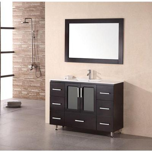 Stanton 48 Inches Vanity in Espresso with Porcelain Vanity Top in White and Mirror (Faucet not included)