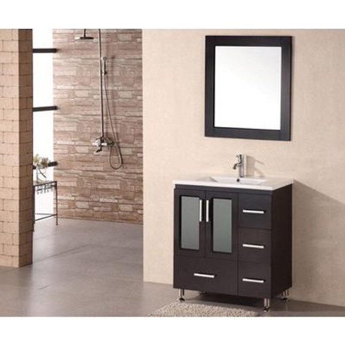 Stanton 32 Inches Vanity in Espresso with Porcelain Vanity Top in White and Mirror (Faucet not included)