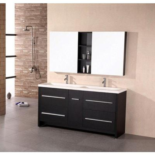 Perfecta 63 Inches Vanity in Espresso with Acrylic Vanity Top in White and Mirror (Faucet not included)