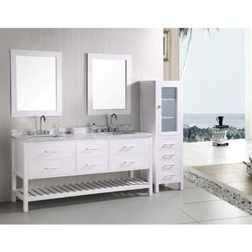 London 72 in W x 22in D x 34in H Vanity in Pearl White with Marble Vanity Top in Carrara White and Mirror (Faucet not included)