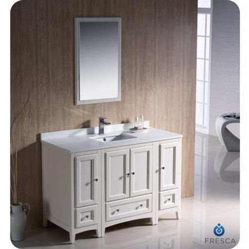Oxford 48 Inch Antique White Traditional Bathroom Vanity with 2 Side Cabinets