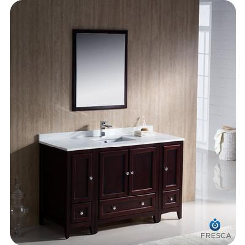 Oxford 54 Inch Mahogany Traditional Bathroom Vanity with 2 Side Cabinets