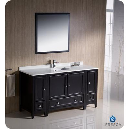 Oxford 60 Inch Espresso Traditional Bathroom Vanity with 2 Side Cabinets