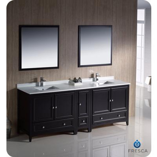 Oxford 84 Inch Espresso Traditional Double Sink Bathroom Vanity with Side Cabinet