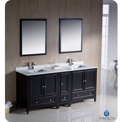 Oxford 72 Inch Espresso Traditional Double Sink Bathroom Vanity with Side Cabinet