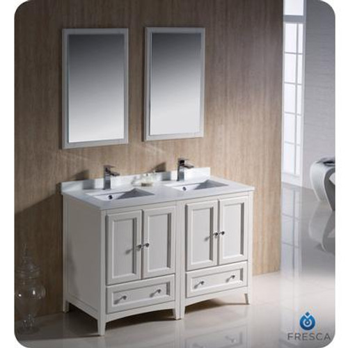 Oxford 48 Inch Antique White Traditional Double Sink Bathroom Vanity
