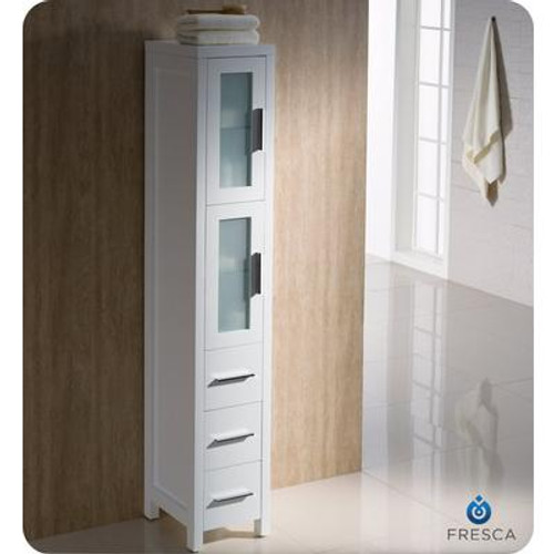 Torino White Tall Bathroom Linen Side Cabinet
