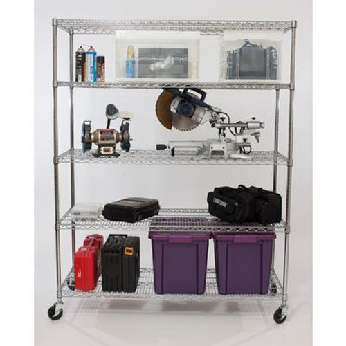 TRINITY 5-Tier NSF 60x24x72 Heavy Duty Wire Shelving Rack With Wheels &#150; Chrome