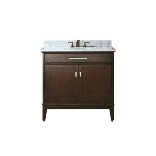 Madison 36 Inch Vanity with Carrera White Marble Top And Sink in Light Espresso Finish (Faucet not included)