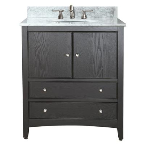 Westwood 30 Inch Vanity with Carrera White Marble Top And Sink in Dark Ebony Finish (Faucet not included)