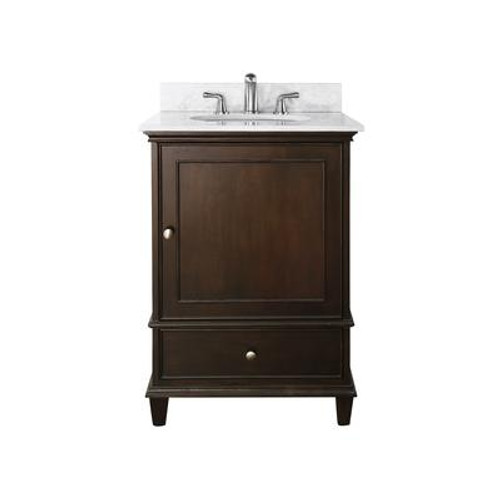 Windsor 24 Inch Vanity with Carrera White Marble Top And Sink in Walnut Finish (Faucet not included)