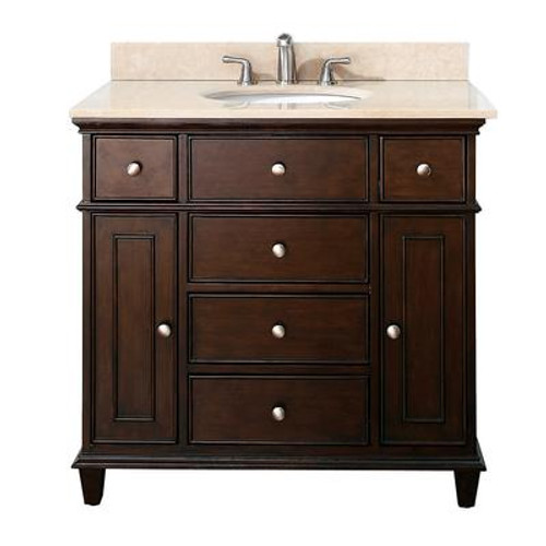 Windsor 36 Inch Vanity with Galala Beige Marble Top And Sink in Walnut Finish (Faucet not included)