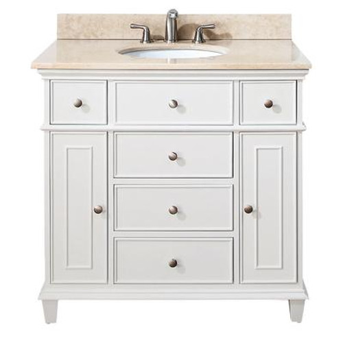 Windsor 36 Inch Vanity with Galala Beige Marble Top And Sink in White Finish (Faucet not included)
