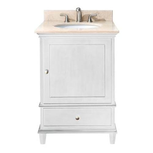 Windsor 24 Inch Vanity with Galala Beige Marble Top And Sink in White Finish (Faucet not included)