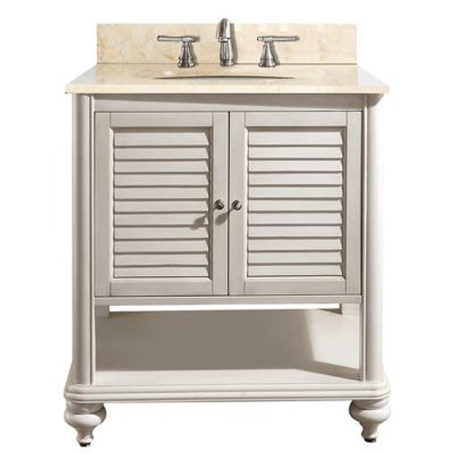 Tropica 30 Inch Vanity with Galala Beige Marble Top And Sink in Antique White Finish (Faucet not included)
