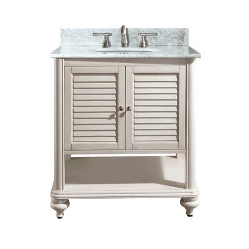 Tropica 24 Inch Vanity with Carrera White Marble Top And Sink in Antique White Finish (Faucet not included)