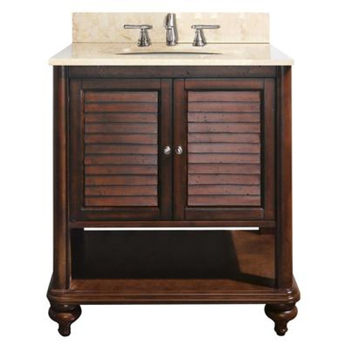 Tropica 30 Inch Vanity with Galala Beige Marble Top And Sink in Antique Brown Finish (Faucet not included)
