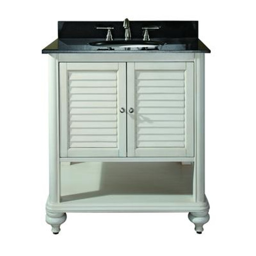 Tropica 30 Inch Vanity with Black Granite Top And Sink in Antique White Finish (Faucet not included)
