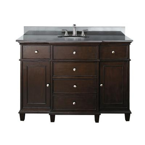 Windsor 48 Inch Vanity with Black Granite Top And Sink in Walnut Finish (Faucet not included)