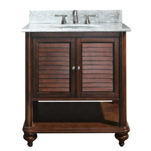 Tropica 30 Inch Vanity with Carrera White Marble Top And Sink in Antique Brown Finish (Faucet not included)