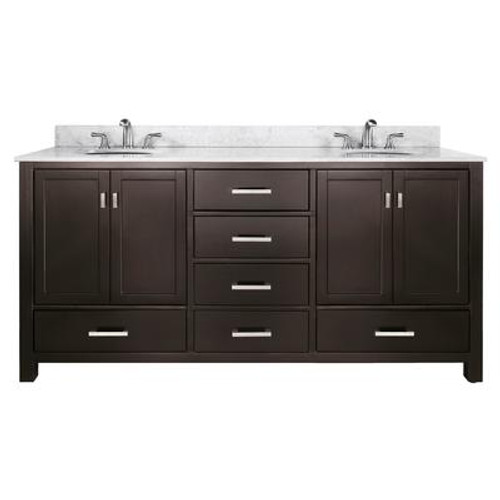 Modero 72 Inch Vanity with Carrera White Marble Top And Double Sinks in Espresso Finish (Faucet not included)