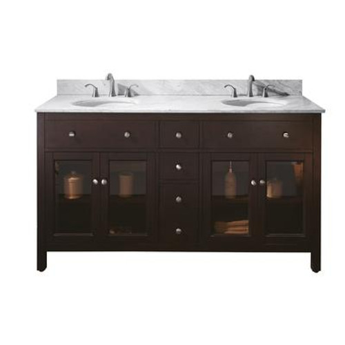 Lexington 60 Inch Double Sink Vanity with Carrera White Marble Top And Sink in Light Espresso Finish (Faucet not included)