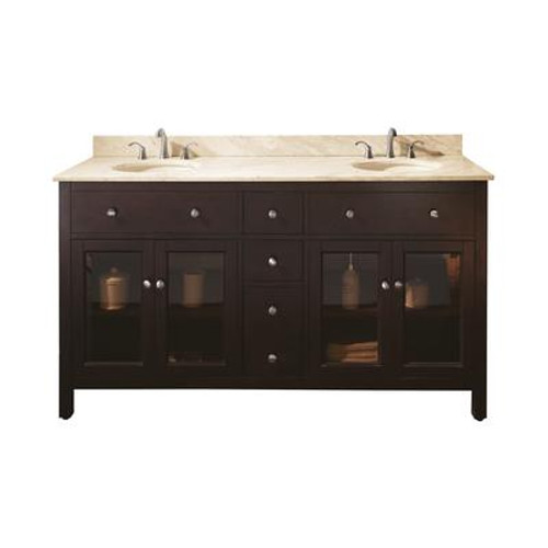 Lexington 60 Inch Double Sink Vanity with Galala Beige Marble Top And Sink in Light Espresso Finish (Faucet not included)