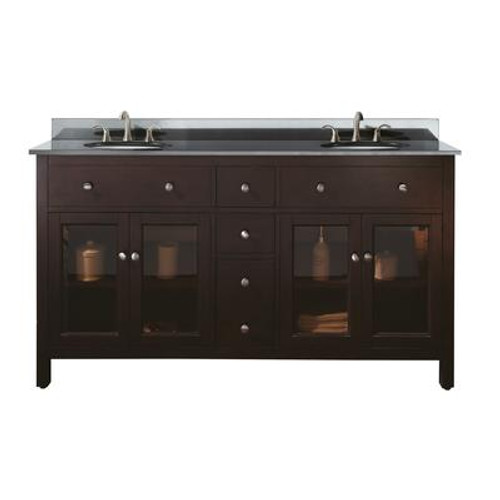 Lexington 60 Inch Double Sink Vanity with Black Granite Top And Sink in Light Espresso Finish (Faucet not included)