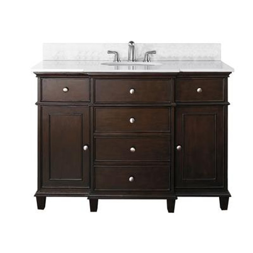 Windsor 48 Inch Vanity with Carrera White Marble Top And Sink in Walnut Finish (Faucet not included)