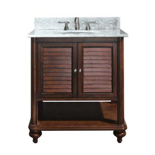 Tropica 24 Inch Vanity with Carrera White Marble Top And Sink in Antique Brown Finish (Faucet not included)