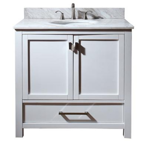 Modero 36 Inch Vanity with Carrera White Marble Top And Sink in White Finish (Faucet not included)