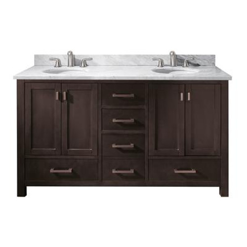 Modero 60 Inch Double Vanity with Carrera White Marble Top And Double Sinks in Espresso Finish (Faucet not included)