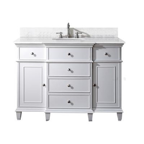 Windsor 48 Inch Vanity with Carrera White Marble Top And Sink in White Finish (Faucet not included)