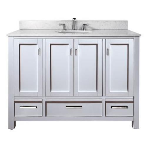 Modero 48 Inch Vanity with Carrera White Marble Top And Sink in White Finish (Faucet not included)