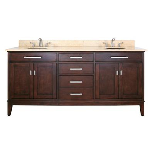 Madison 72 Inch Vanity with Beige Marble Top And Double Sinks in Light Espresso Finish (Faucet not included)