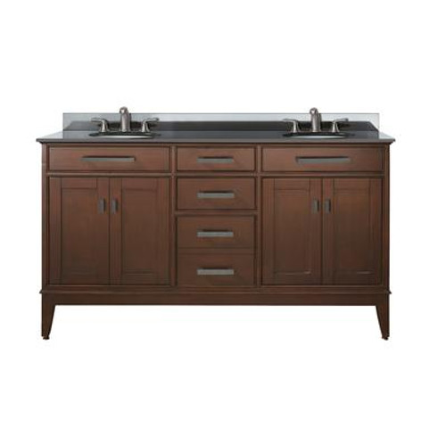 Madison 60 Inch Vanity with Black Granite Top And Double Sinks in Tobacco Finish (Faucet not included)
