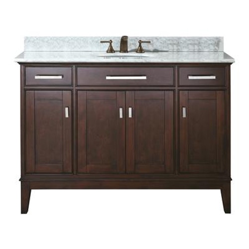 Madison 48 Inch Vanity with Carrera White Marble Top And Sink in Light Espresso Finish (Faucet not included)